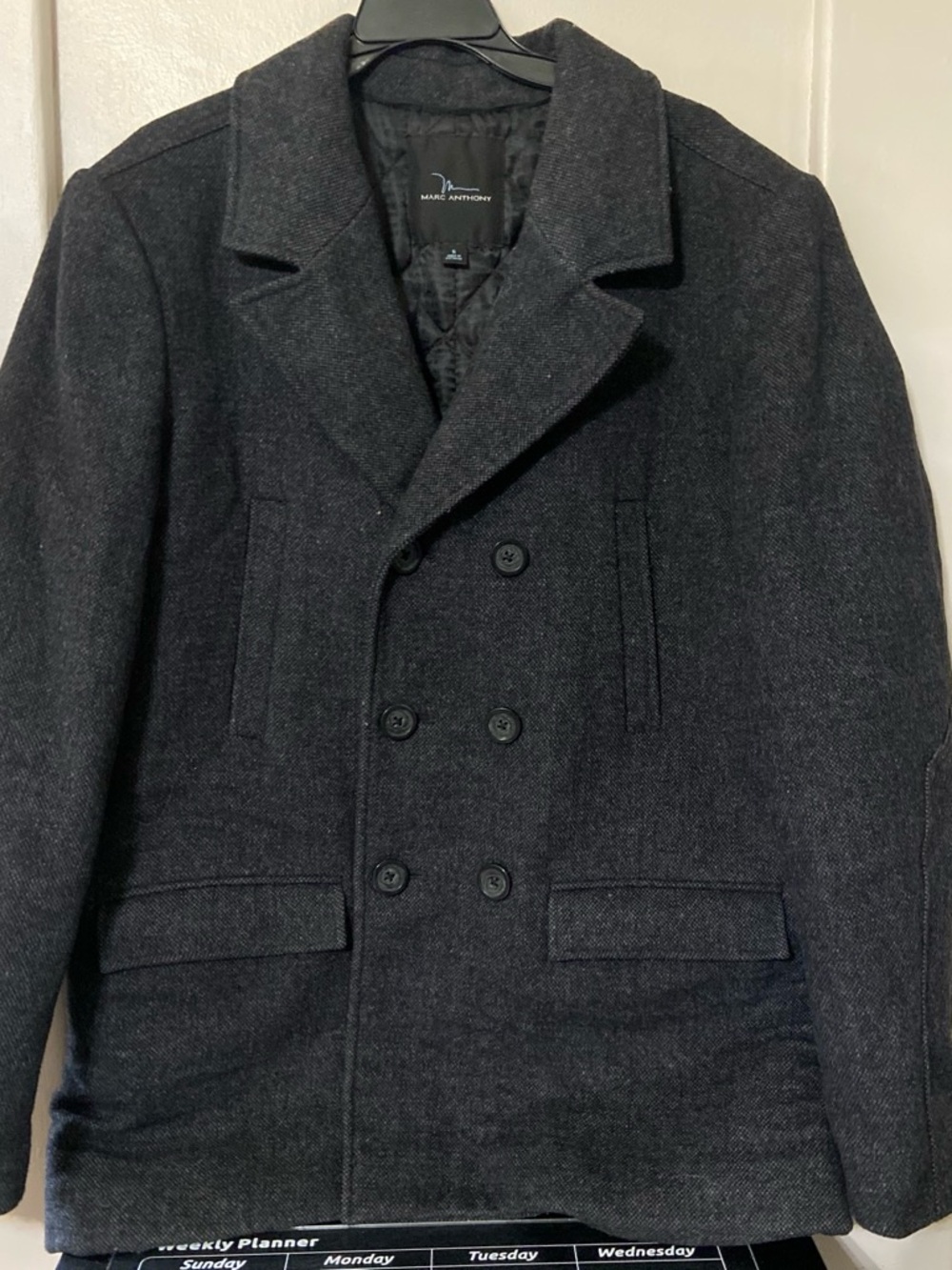 Marc Anthony Charcoal Gray Double-Breasted Peacoat